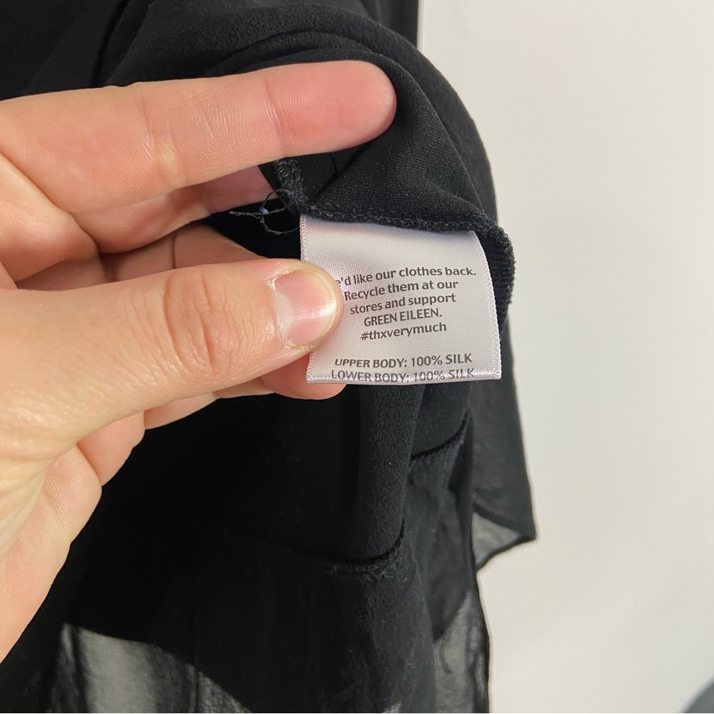 Eileen Fisher Black Silk Long Sleeve Scoop Neck Sheer Panel Top - Picture 8 of 8